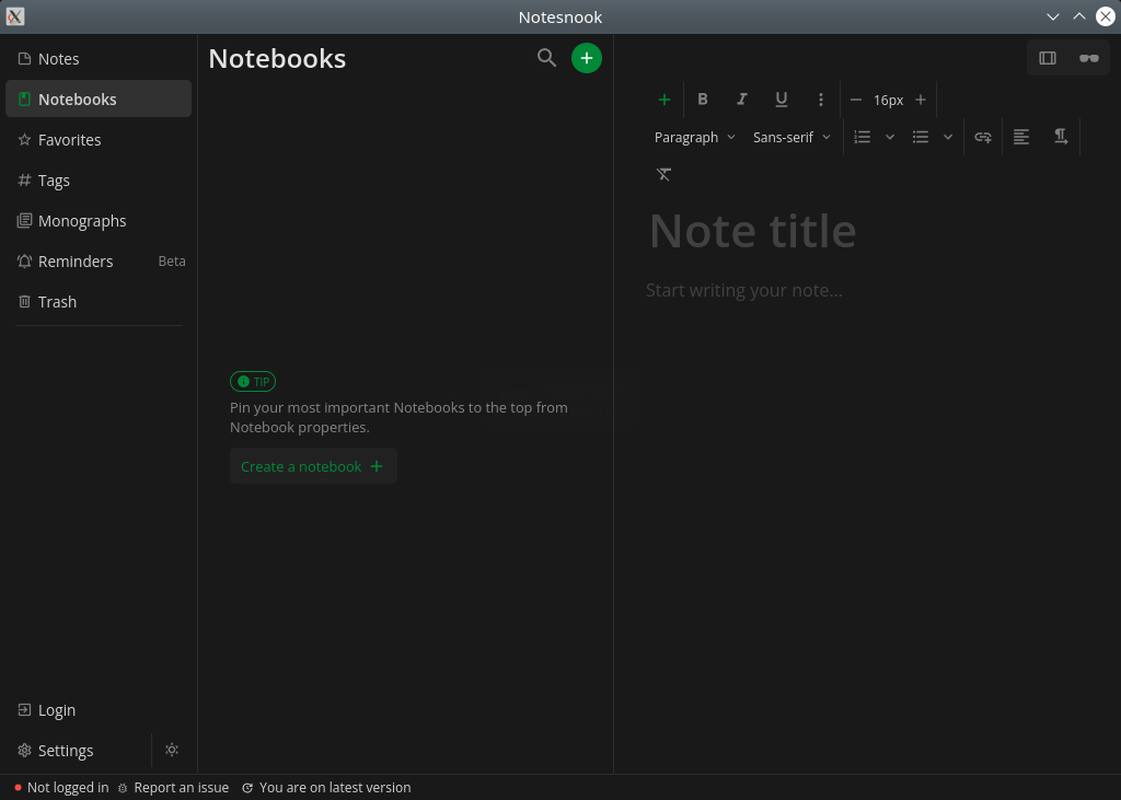 Notesnook. Program Window