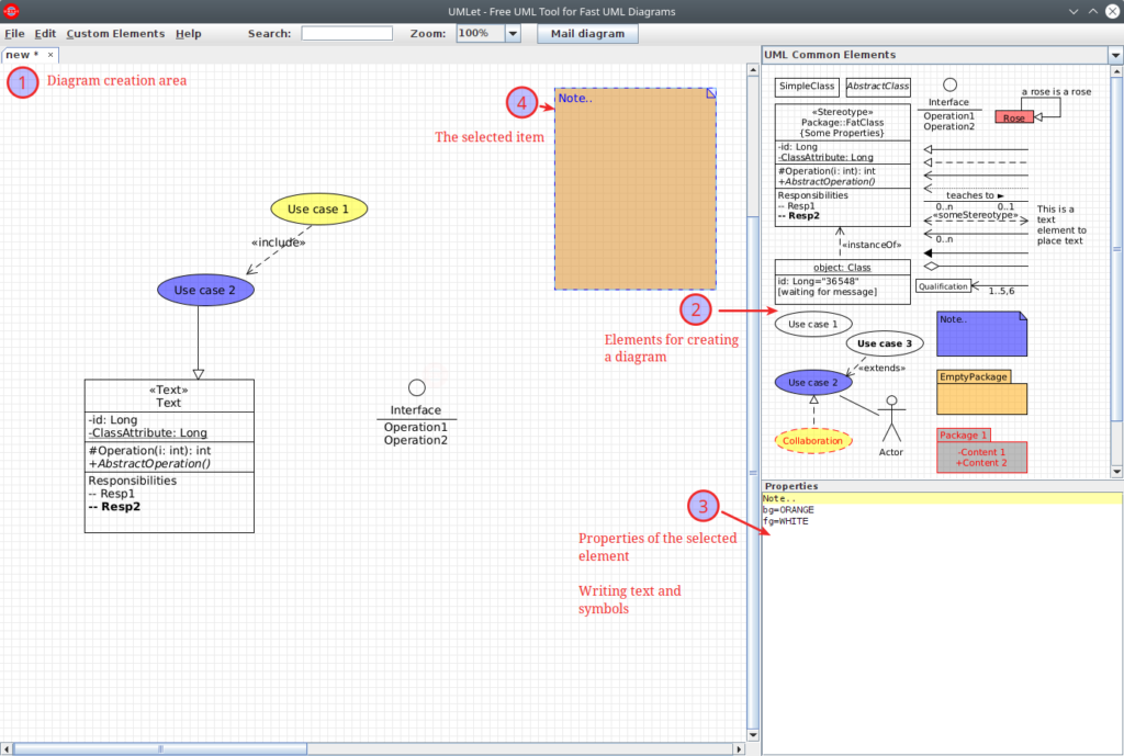 UMLet. Creating a diagram. Interface review