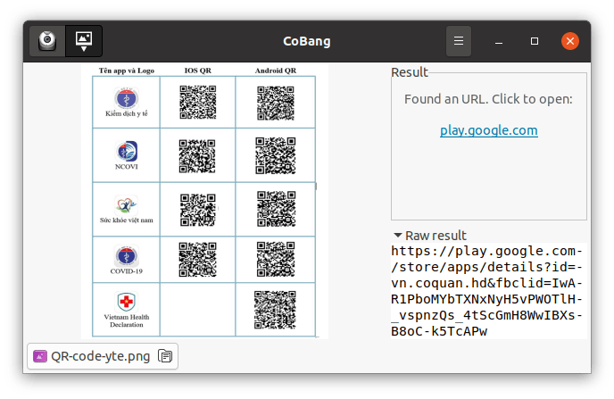 CoBang. Scan the QR code using an image. The screenshot is taken from the official website