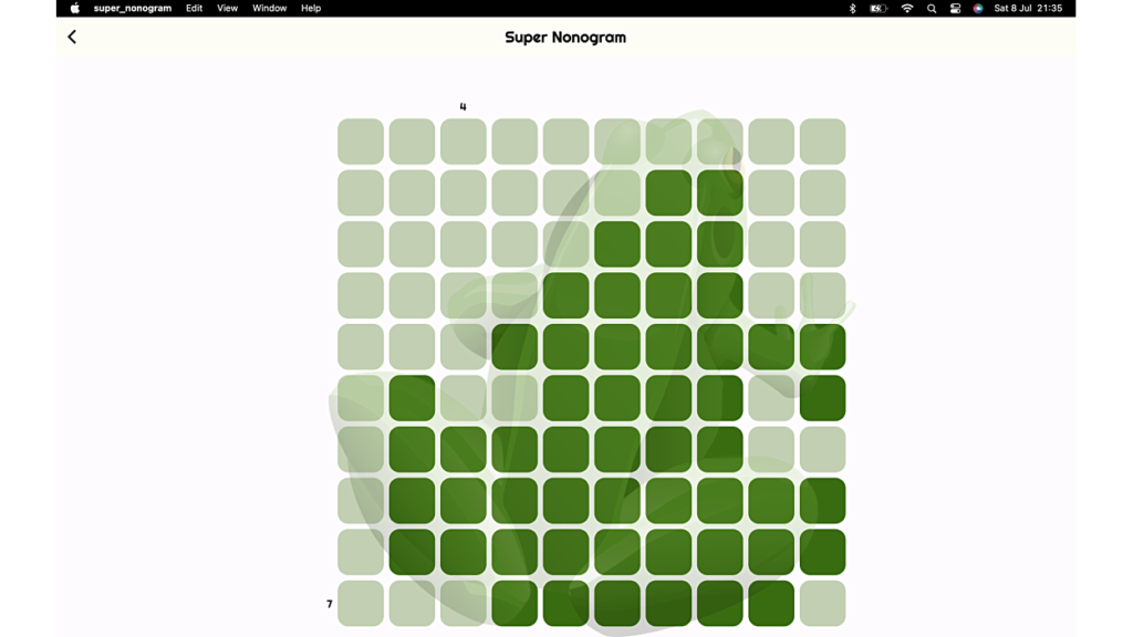 Super Nonogram. Custom game mode. The process of the game. The screenshot is taken from the official website