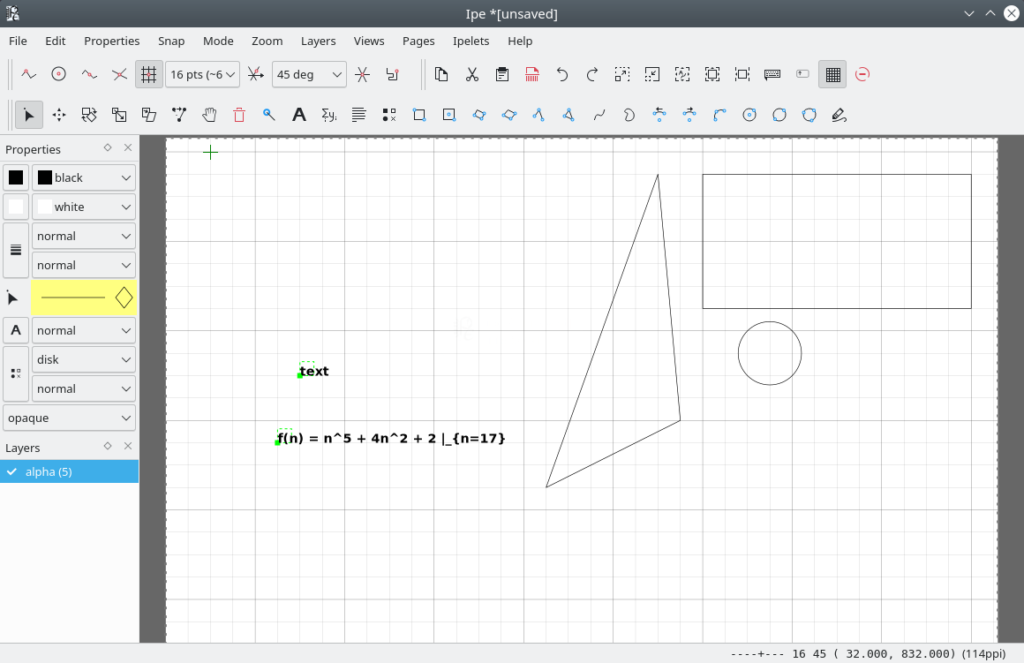Ipe. Creating shapes and inserting text and formulas