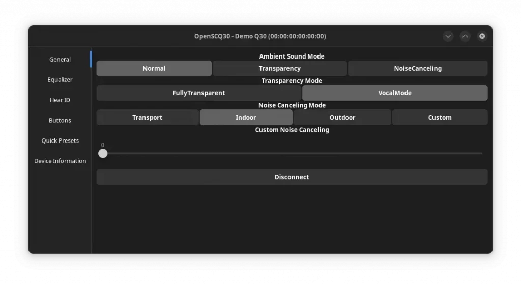 OpenSCQ30. Basic settings. The screenshot is taken from the official websiteOpenSCQ30. Basic settings. The screenshot is taken from the official website