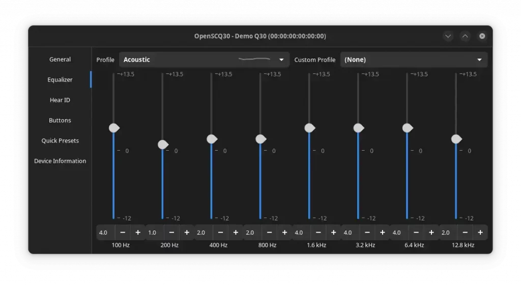 OpenSCQ30. Equalizer settings. The screenshot is taken from the official website