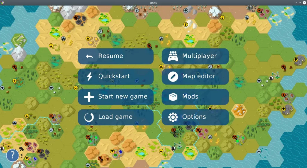 Unciv. The game menu