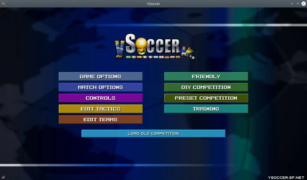 YSoccer. The game menu