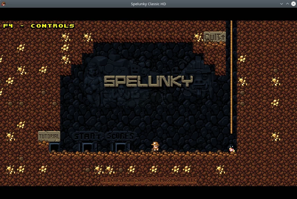 Spelunky Classic HD. The game menu