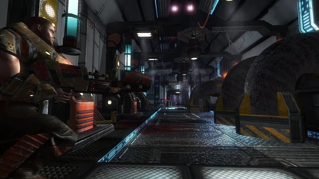 Alien Arena. A player with a rocket launcher. The screenshot is taken from the official website