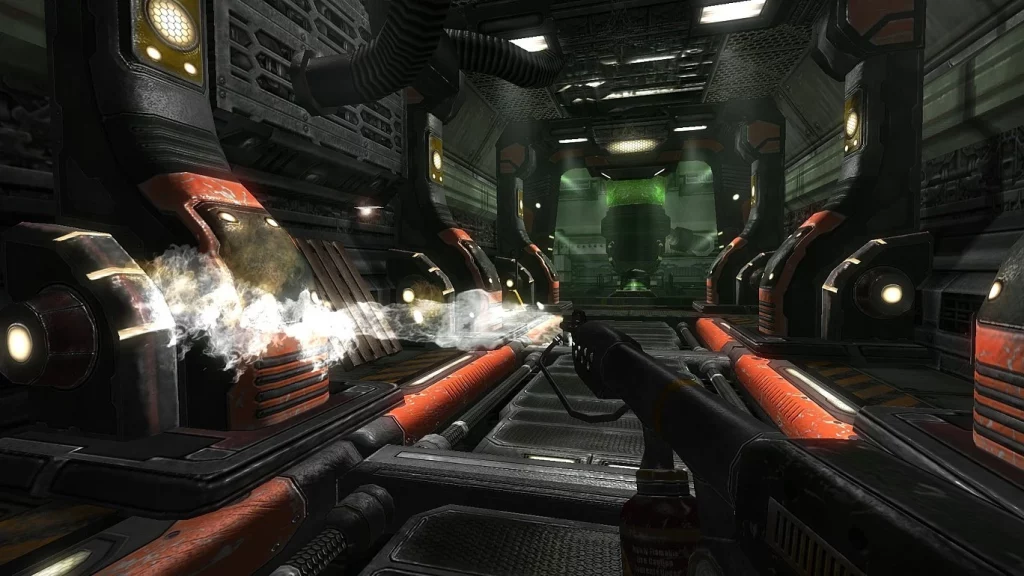 Alien Arena. Gameplay with a flamethrower. The screenshot is taken from the official website