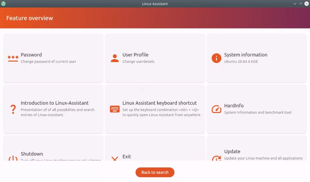 Linux Assistant. Program features
