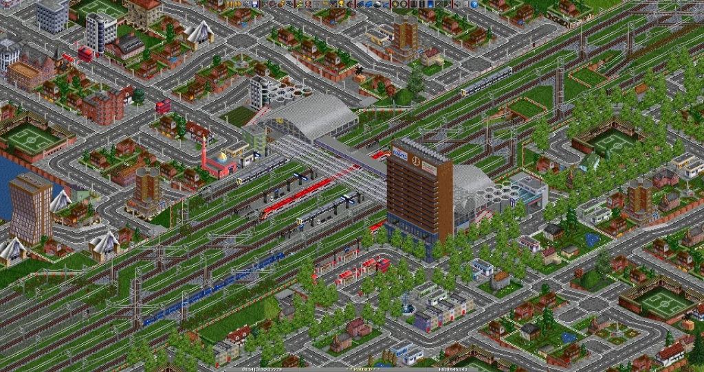 OpenTTD. Railway station. The screenshot is taken from the official website