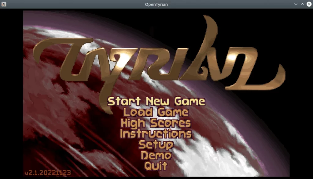 OpenTyrian. Game Menu