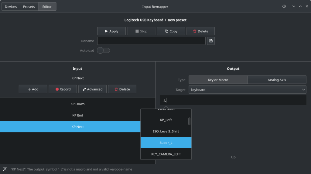 Input Remapper. Editing keyboard shortcuts. Screenshot taken from the official website