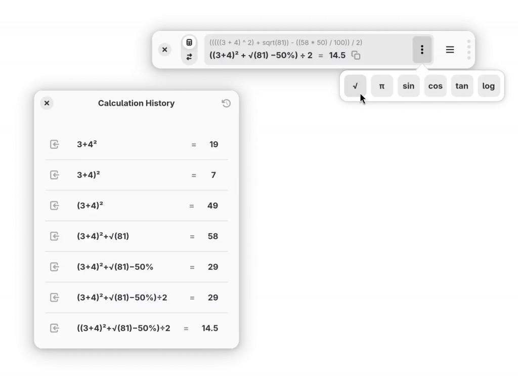 Cuneo. Calculator mode. Screenshot taken from the official website